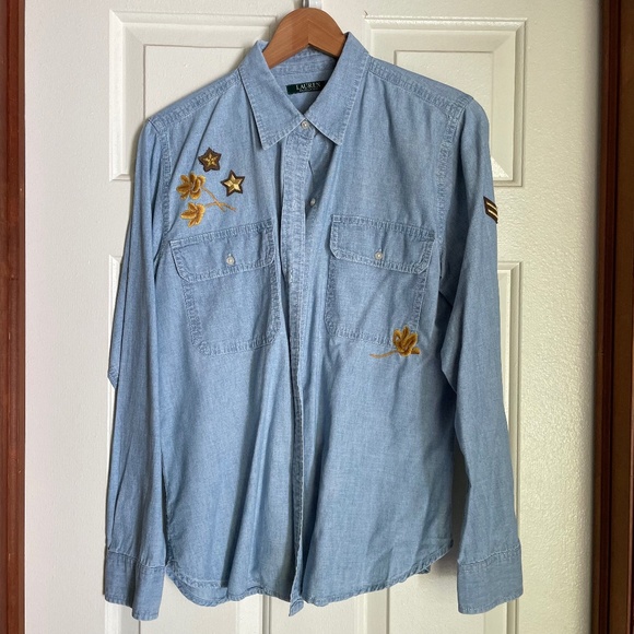LAUREN RALPH LAUREN Cotton Chambray Shirt Large - Picture 2 of 7